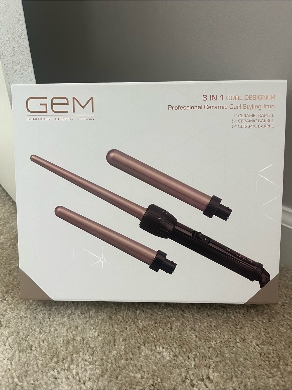 GEM 3-in-1 Ceramic Curling Wand Set - Rose Gold and Black